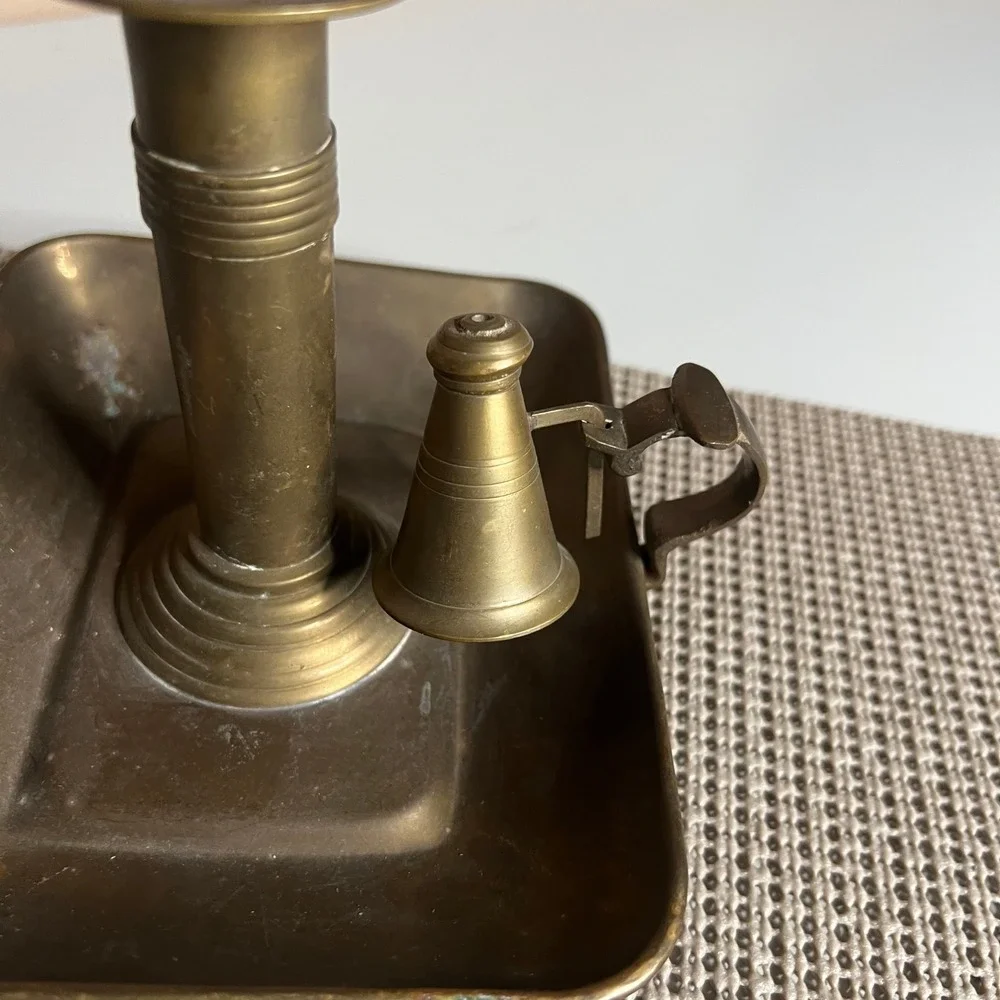 Vintage Brass Chamberstick Candle Holder with Snuffer‎ Rectangular Tray Handle